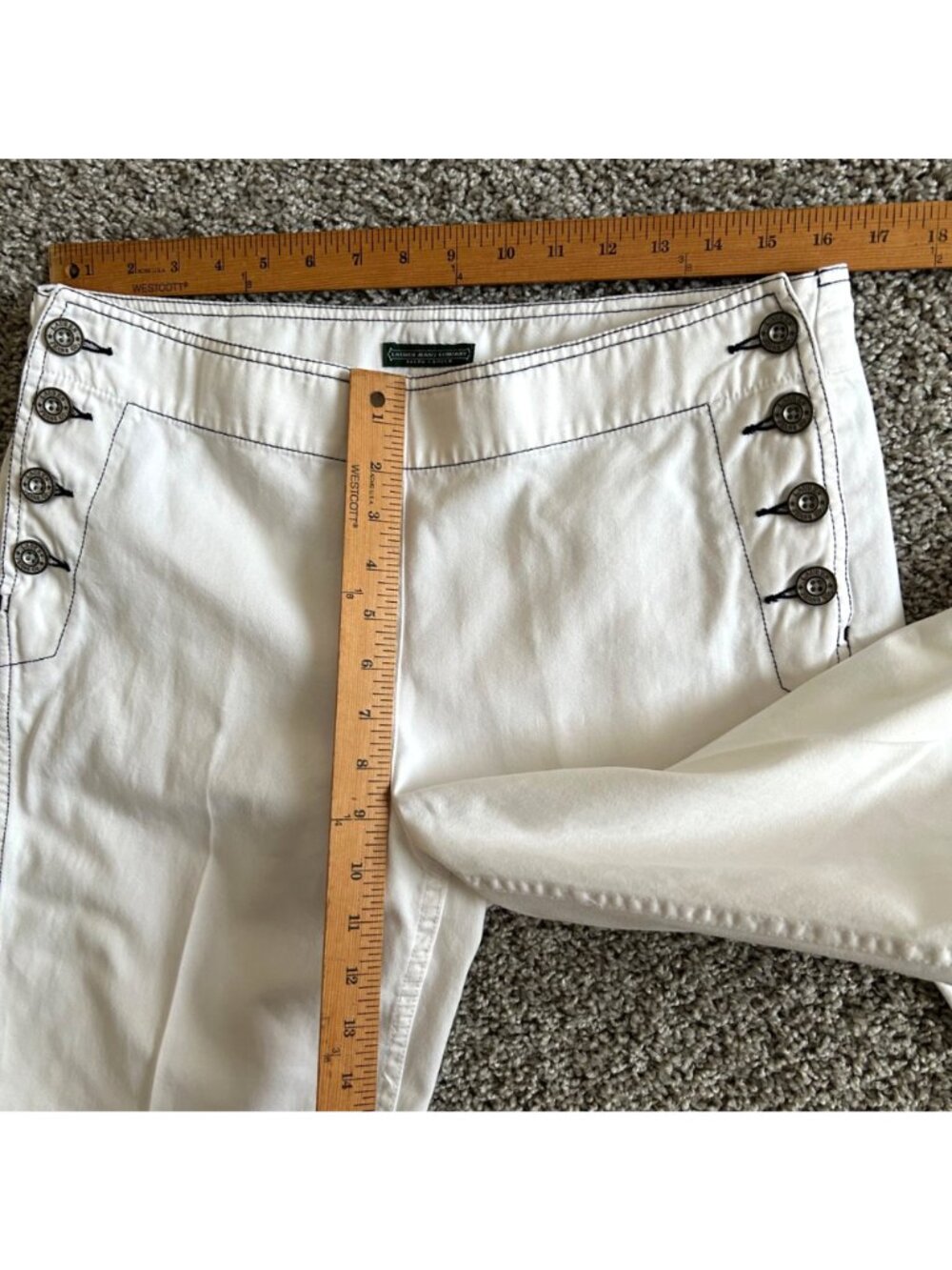 Ralph Lauren Women's Sz 8 White Sailor Pants Button Detail Wide Leg Crop - Picture 7 of 10